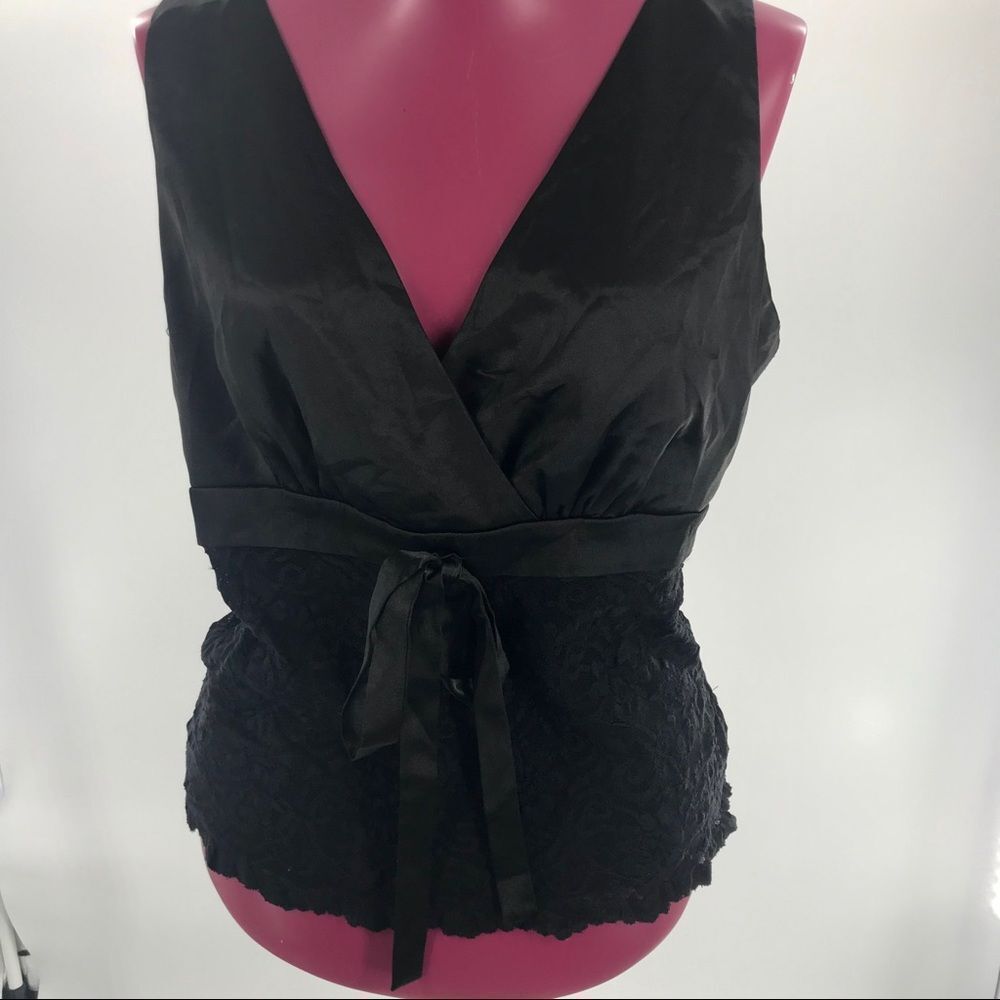 Bob Mackie Studio Satin Lace Wrap Blouse sz L